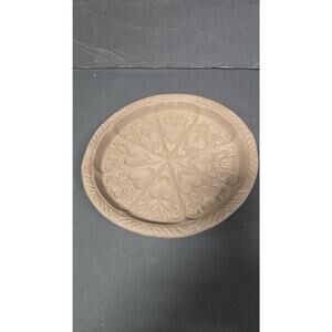 Vintage Brown Stoneware Hearts Round Plate 10" Folk Art Hartstone Pottery Signed